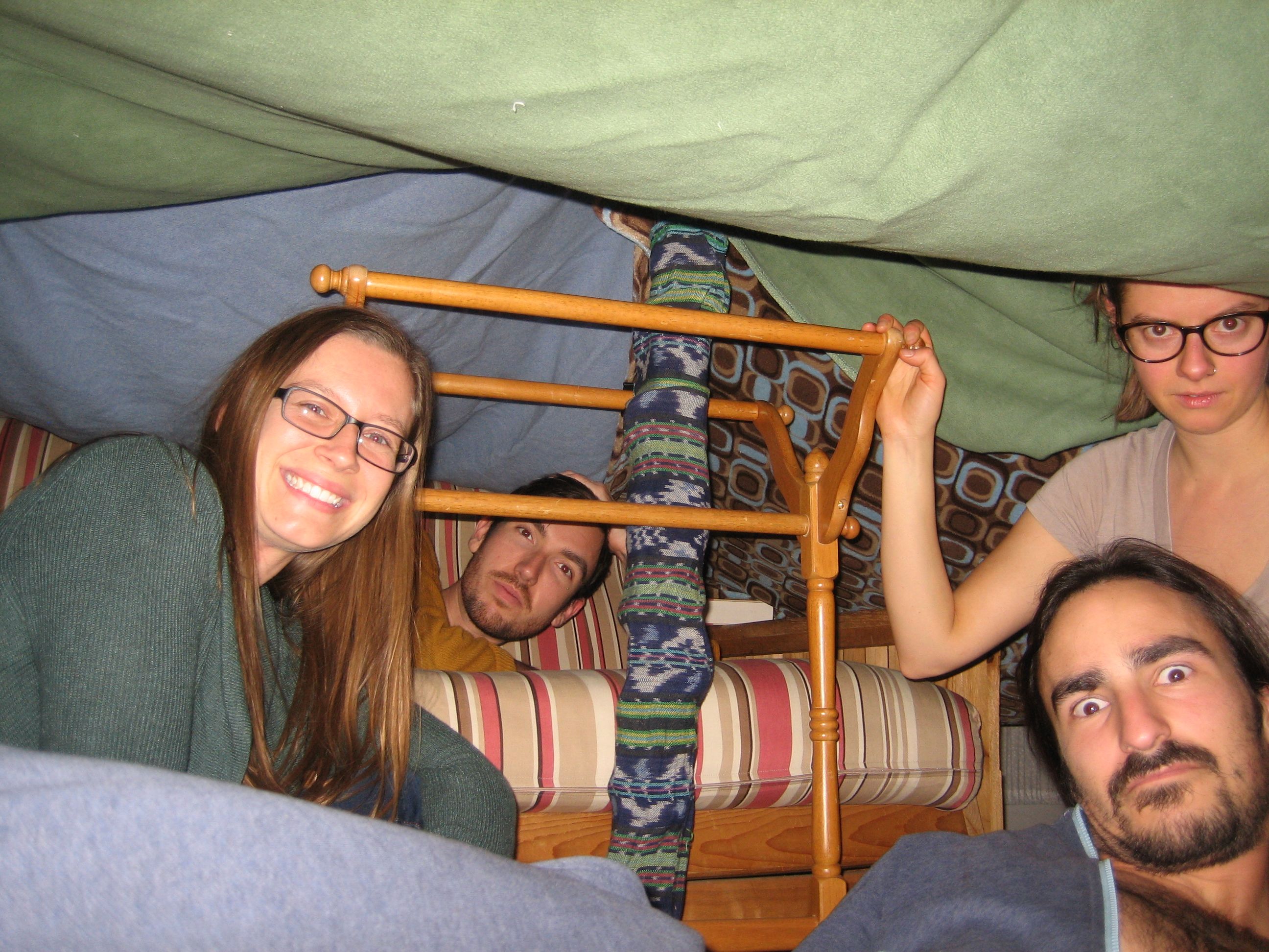 Summiteers pose under blanket fort in the Sunroom. (Circa summer 2020)