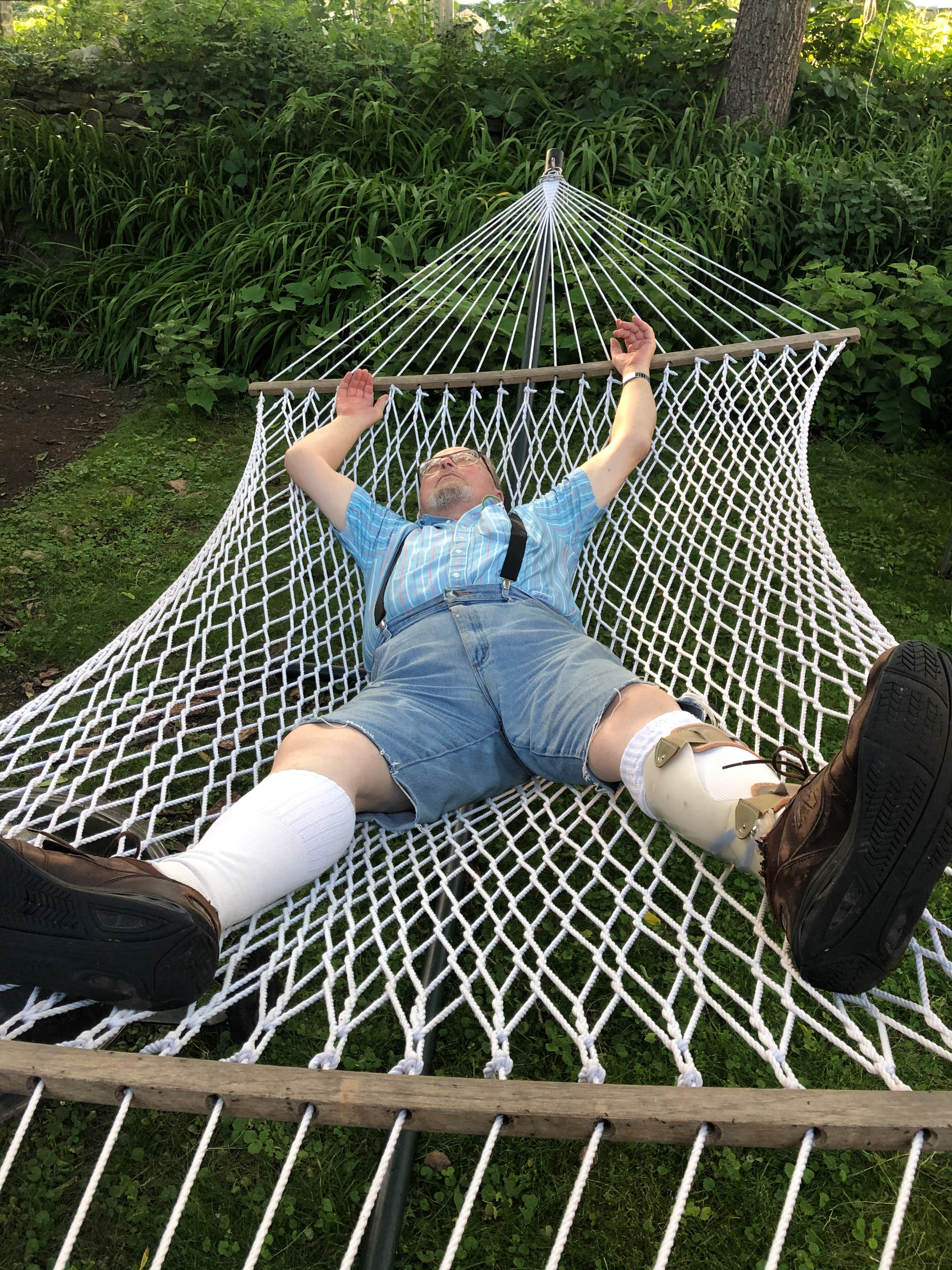 Summiteer splays out in hammock. (Circa summer 2020)