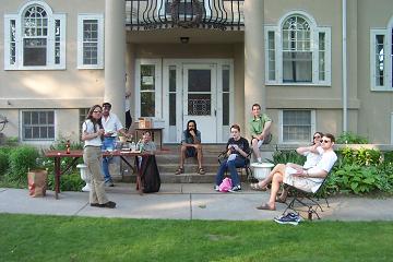 Summiteers hanging out on front lawn for Memorial Day