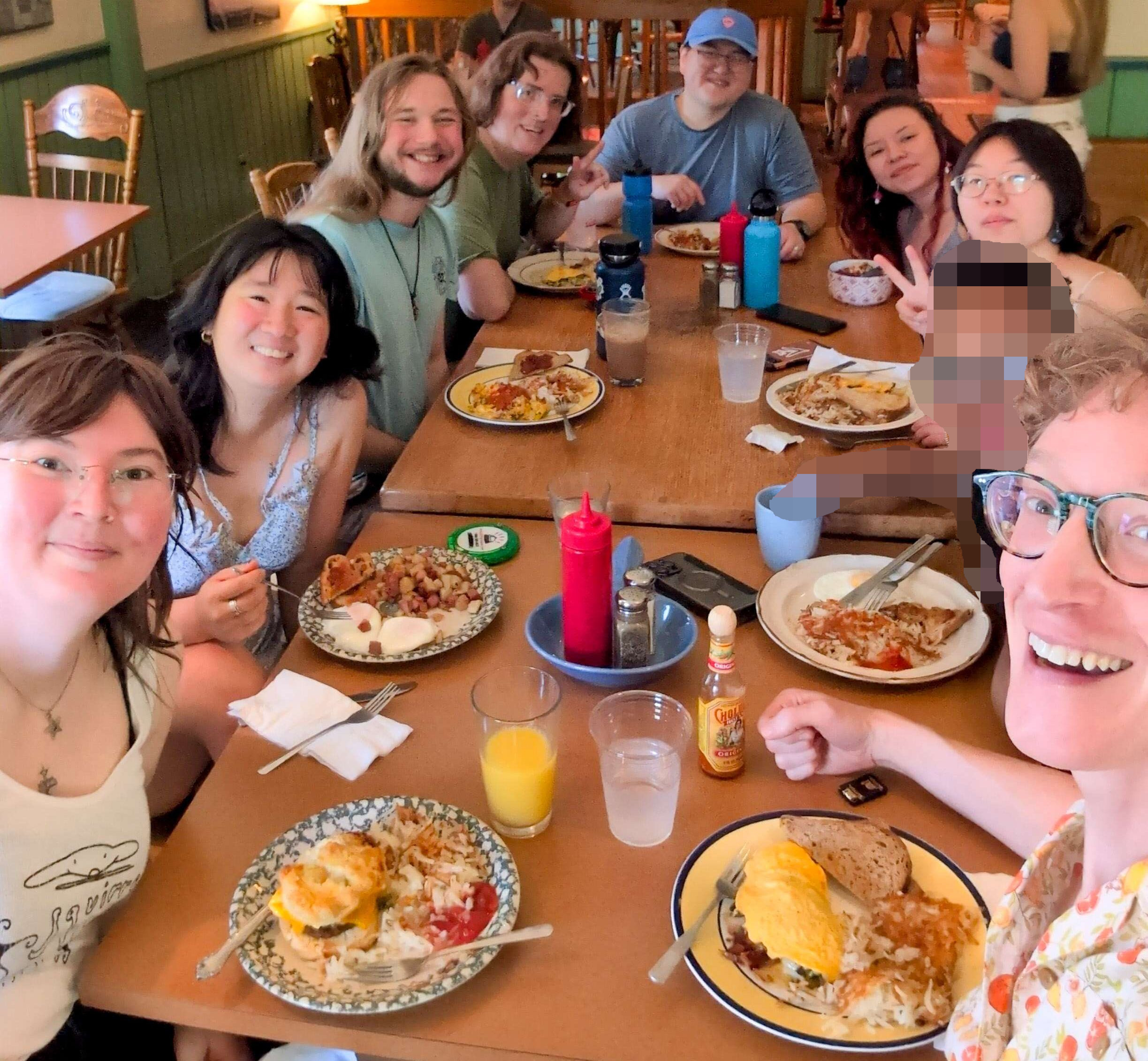Nine Summiteers having brunch